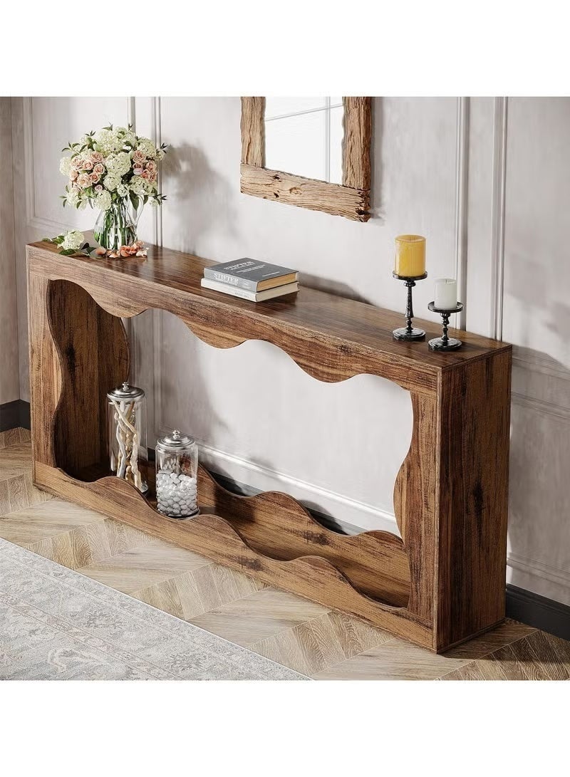 WALALLA 160cm Farmhouse Console Table with Storage, Couch Table Behind Sofa, Long Entryway Sofa Station, Narrow Console Stand, Hallway Stand for Entryway Living Room, Brown - Image 4